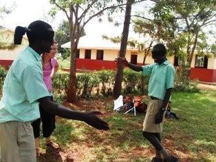 Playing games blindfolded in Uganda  Playing games blindfolded in Uganda