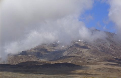 Clouds on top of Kilimanjaro on the 8 day Lemosho Route