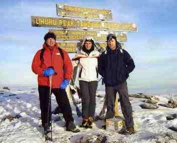 Group of people reaching the summit of Kilimanjaro